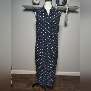 Tommy Hilfiger Dark Blue Polka Dot Midi Dress Size 8